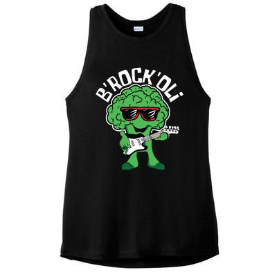 Rocking Broccoli Playing Guitar Veggie Vegetable Vegetarian Ladies PosiCharge Tri-Blend Wicking Tank