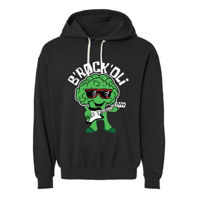 Rocking Broccoli Playing Guitar Veggie Vegetable Vegetarian Garment-Dyed Fleece Hoodie