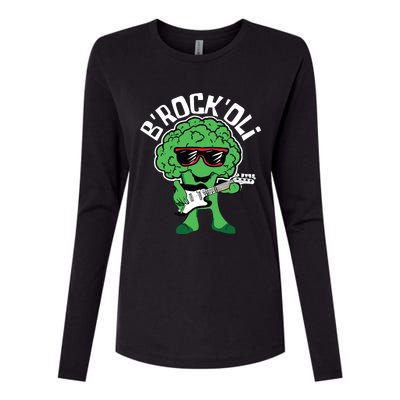 Rocking Broccoli Playing Guitar Veggie Vegetable Vegetarian Womens Cotton Relaxed Long Sleeve T-Shirt