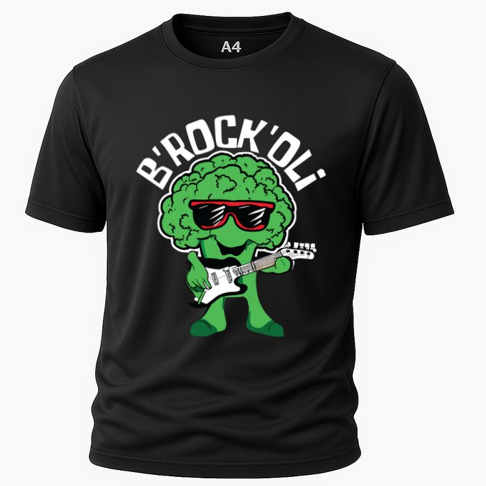 Rocking Broccoli Playing Guitar Veggie Vegetable Vegetarian Cooling Performance Crew T-Shirt