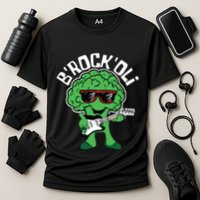 Rocking Broccoli Playing Guitar Veggie Vegetable Vegetarian Cooling Performance Crew T-Shirt