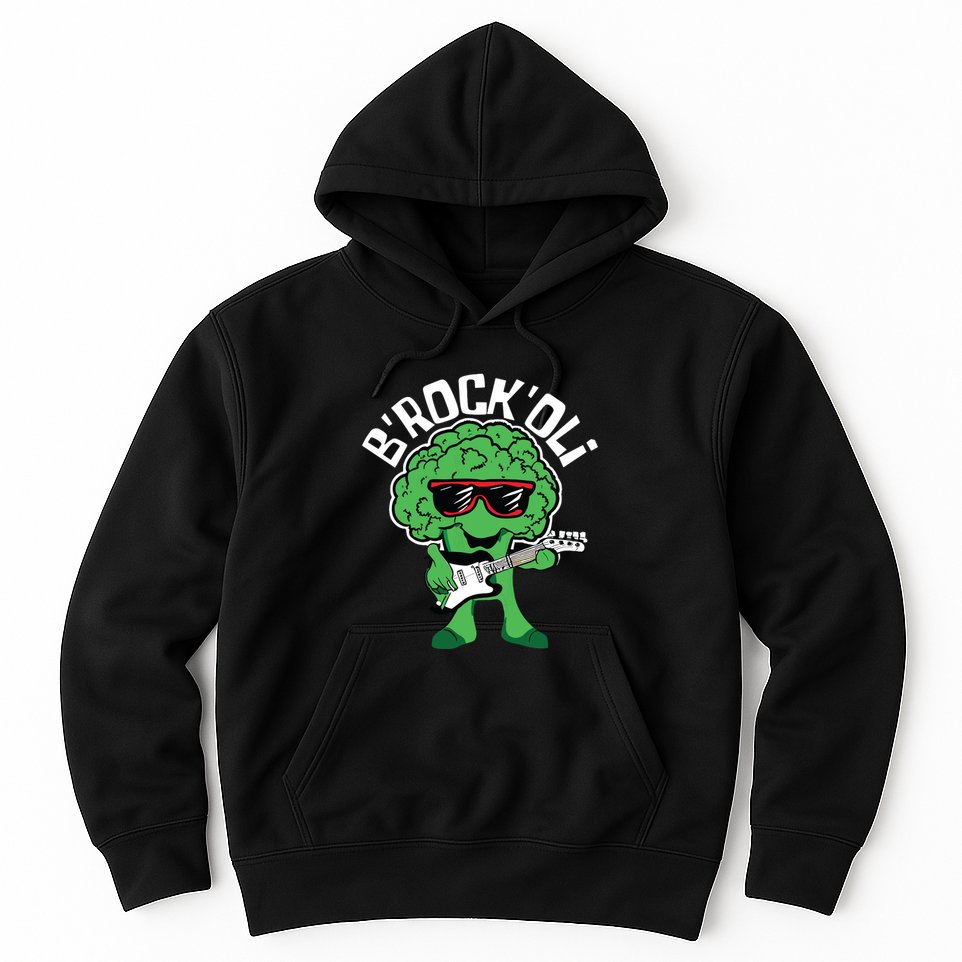 Rocking Broccoli Playing Guitar Veggie Vegetable Vegetarian Hoodie