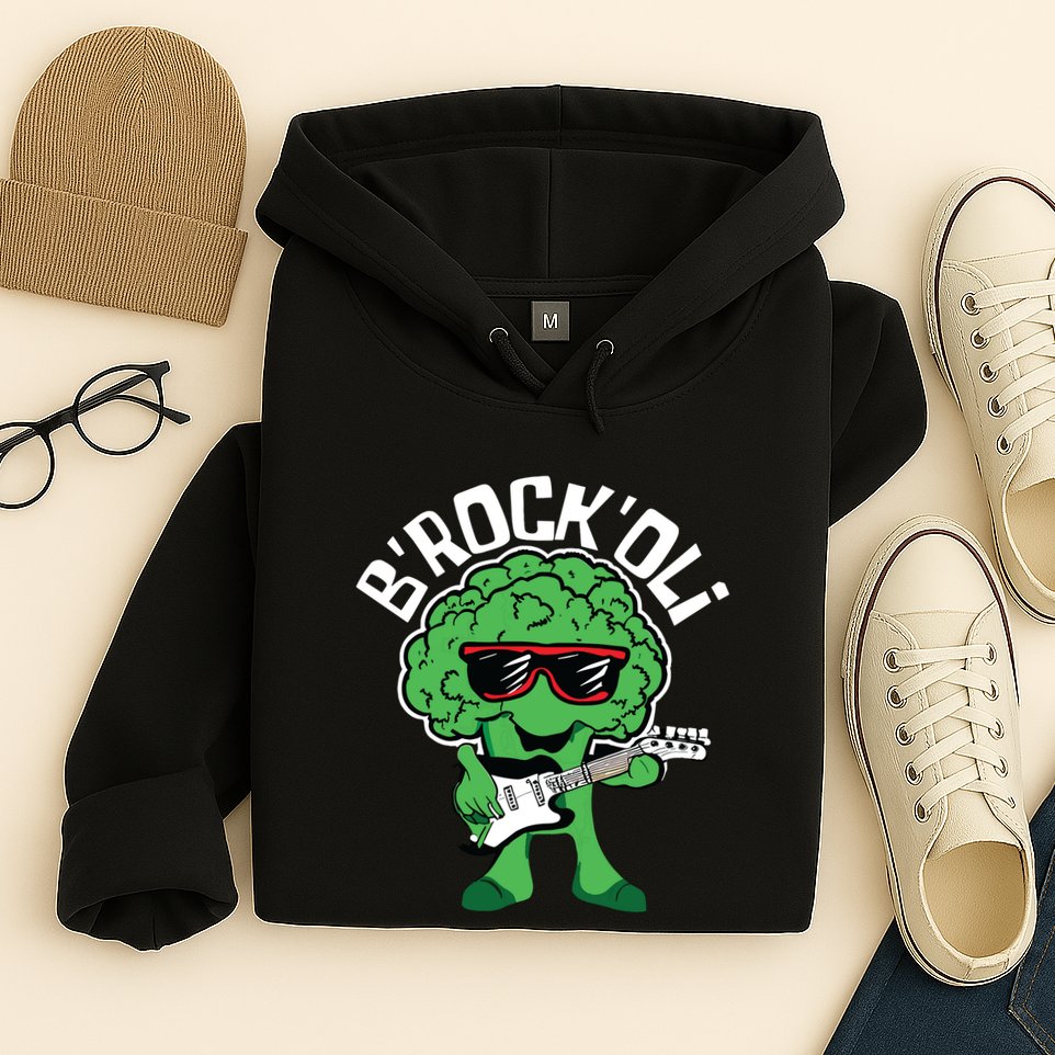 Rocking Broccoli Playing Guitar Veggie Vegetable Vegetarian Hoodie
