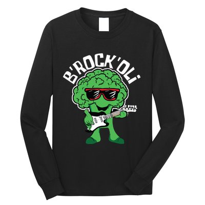 Rocking Broccoli Playing Guitar Veggie Vegetable Vegetarian Long Sleeve Shirt