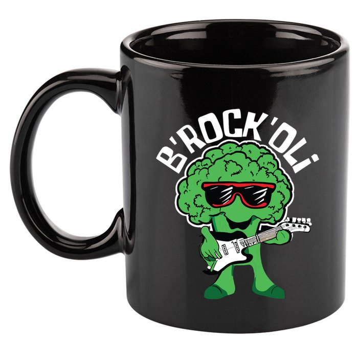 Rocking Broccoli Playing Guitar Veggie Vegetable Vegetarian 11oz C Handle Ceramic Mug