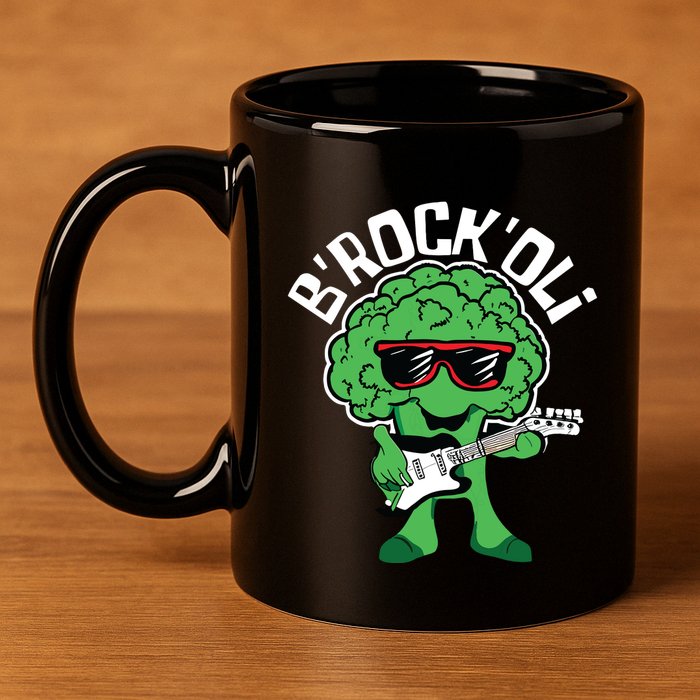 Rocking Broccoli Playing Guitar Veggie Vegetable Vegetarian 11oz C Handle Ceramic Mug