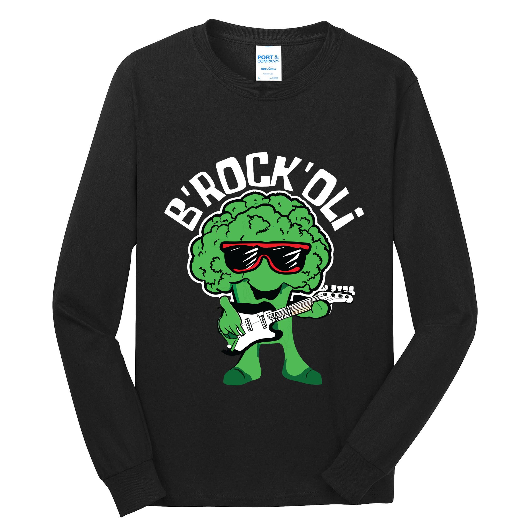 Rocking Broccoli Playing Guitar Veggie Vegetable Vegetarian Tall Long Sleeve T-Shirt