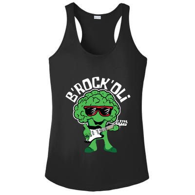 Rocking Broccoli Playing Guitar Veggie Vegetable Vegetarian Ladies PosiCharge Competitor Racerback Tank