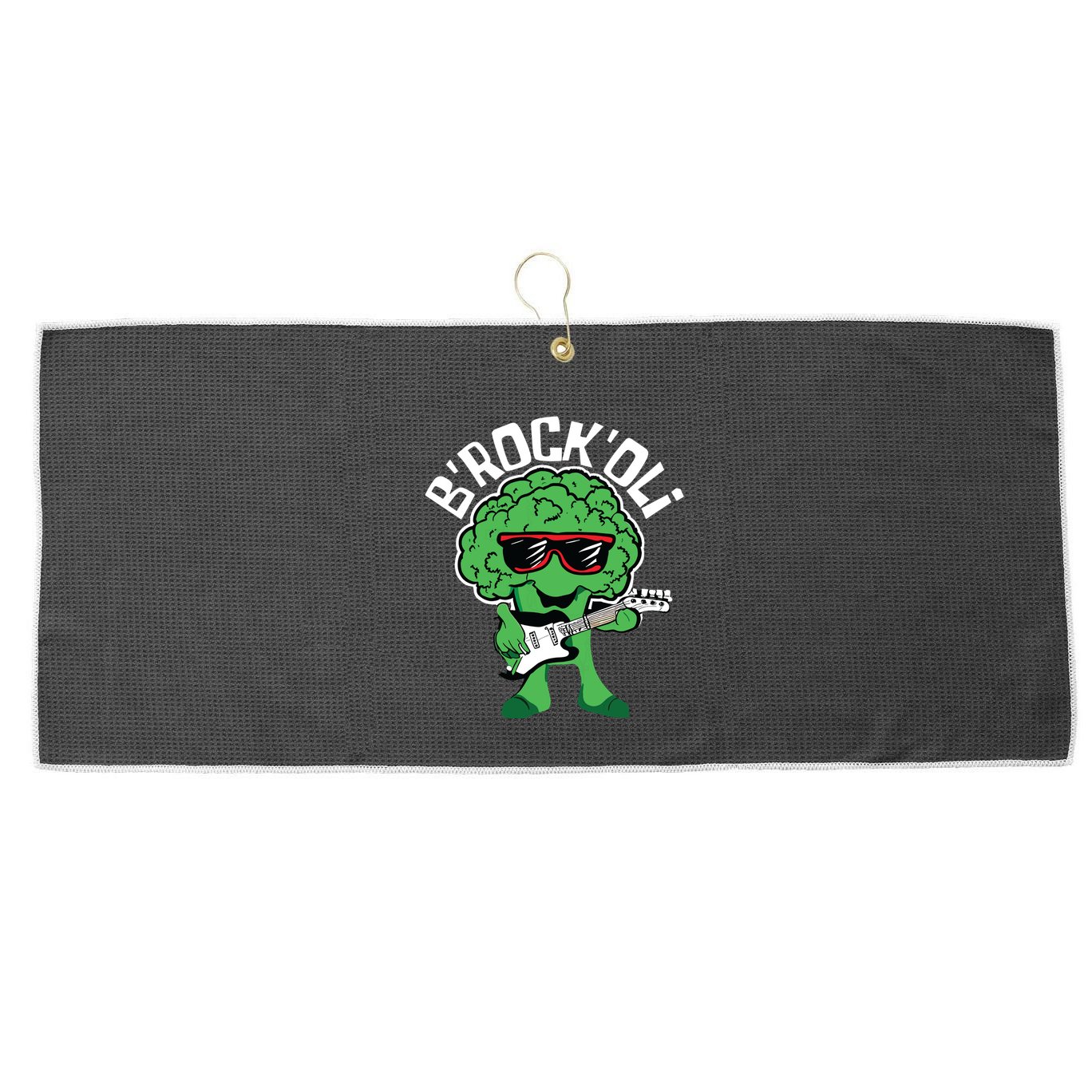 Rocking Broccoli Playing Guitar Veggie Vegetable Vegetarian Large Microfiber Waffle Golf Towel