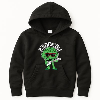 Rocking Broccoli Playing Guitar Veggie Vegetable Vegetarian Kids Hoodie
