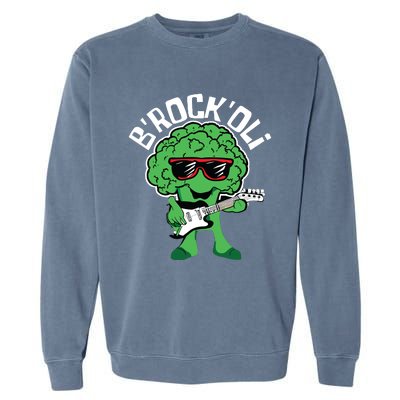 Rocking Broccoli Playing Guitar Veggie Vegetable Vegetarian Garment-Dyed Sweatshirt