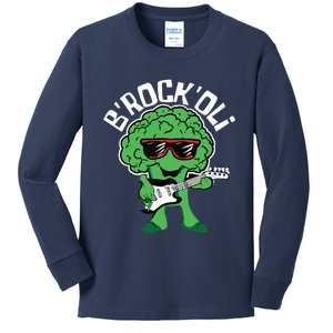 Rocking Broccoli Playing Guitar Veggie Vegetable Vegetarian Kids Long Sleeve Shirt