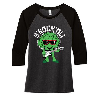 Rocking Broccoli Playing Guitar Veggie Vegetable Vegetarian Women's Tri-Blend 3/4-Sleeve Raglan Shirt