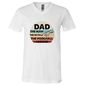 Retro Billiard Player Dad, Billiards Pool Billiards Dad Gift Father's Day V-Neck T-Shirt