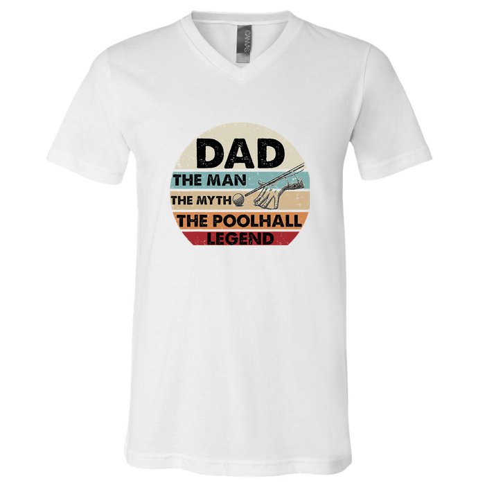 Retro Billiard Player Dad, Billiards Pool Billiards Dad Gift Father's Day V-Neck T-Shirt