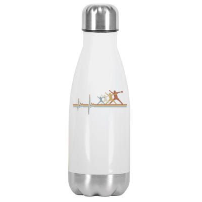 Retro Baseball Pitcher Funny Gift Vintage Softball Heartbeat Ekg Great Gift Stainless Steel Insulated Water Bottle