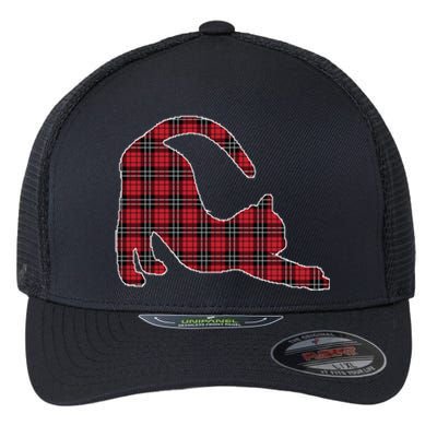 Red Buffalo Plaid Cat Matching Family Christmas Gift Flexfit Unipanel Trucker Cap