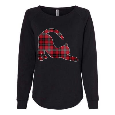 Red Buffalo Plaid Cat Matching Family Christmas Gift Womens California Wash Sweatshirt