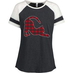 Red Buffalo Plaid Cat Matching Family Christmas Gift Enza Ladies Jersey Colorblock Tee