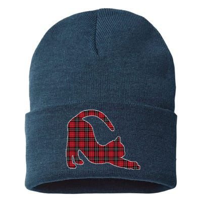 Red Buffalo Plaid Cat Matching Family Christmas Gift Sustainable Knit Beanie