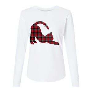 Red Buffalo Plaid Cat Matching Family Christmas Gift Womens Cotton Relaxed Long Sleeve T-Shirt