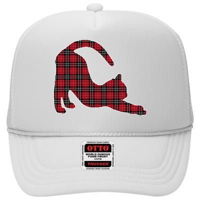 Red Buffalo Plaid Cat Matching Family Christmas Gift High Crown Mesh Back Trucker Hat