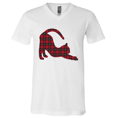 Red Buffalo Plaid Cat Matching Family Christmas Gift V-Neck T-Shirt