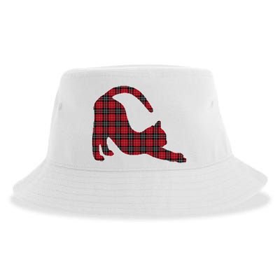 Red Buffalo Plaid Cat Matching Family Christmas Gift Sustainable Bucket Hat