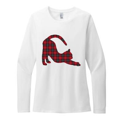 Red Buffalo Plaid Cat Matching Family Christmas Gift Womens CVC Long Sleeve Shirt