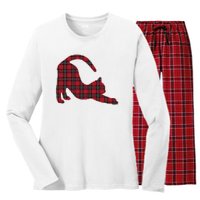 Red Buffalo Plaid Cat Matching Family Christmas Gift Women's Long Sleeve Flannel Pajama Set 