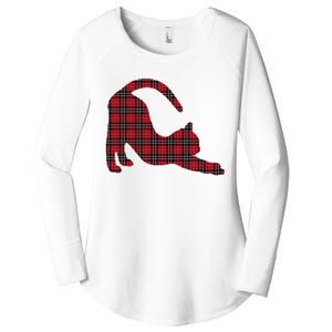 Red Buffalo Plaid Cat Matching Family Christmas Gift Women's Perfect Tri Tunic Long Sleeve Shirt