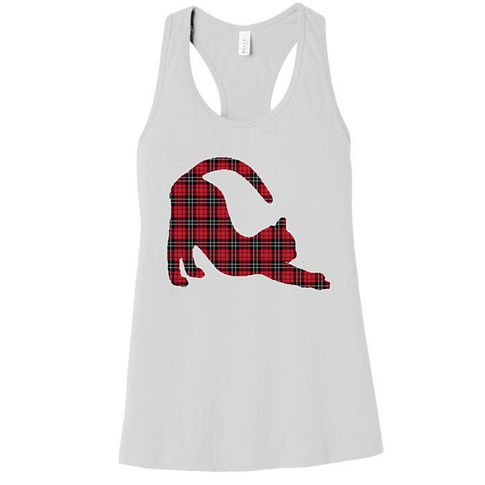 Red Buffalo Plaid Cat Matching Family Christmas Gift Women's Racerback Tank