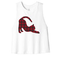 Red Buffalo Plaid Cat Matching Family Christmas Gift Women's Racerback Cropped Tank