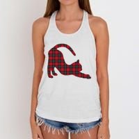 Red Buffalo Plaid Cat Matching Family Christmas Gift Women's Knotted Racerback Tank