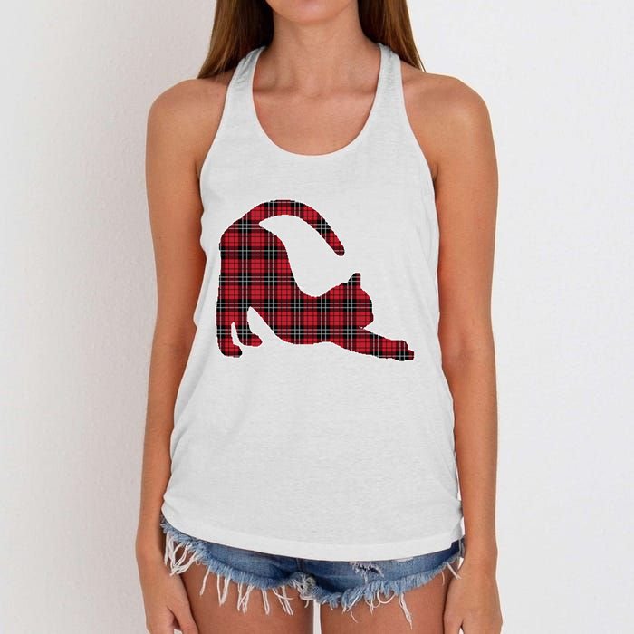 Red Buffalo Plaid Cat Matching Family Christmas Gift Women's Knotted Racerback Tank