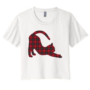 Red Buffalo Plaid Cat Matching Family Christmas Gift Women's Crop Top Tee