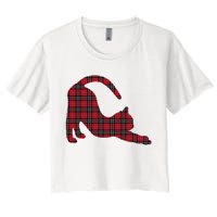 Red Buffalo Plaid Cat Matching Family Christmas Gift Women's Crop Top Tee