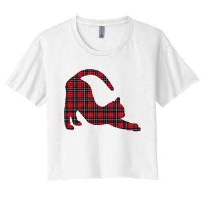 Red Buffalo Plaid Cat Matching Family Christmas Gift Women's Crop Top Tee