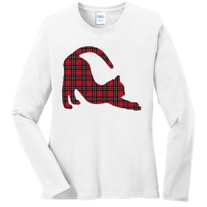 Red Buffalo Plaid Cat Matching Family Christmas Gift Ladies Long Sleeve Shirt