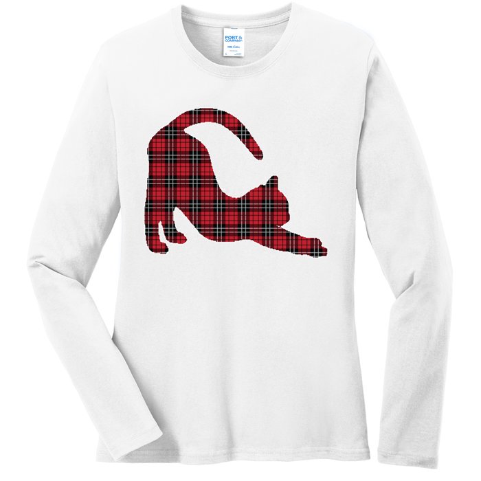 Red Buffalo Plaid Cat Matching Family Christmas Gift Ladies Long Sleeve Shirt