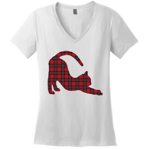 Red Buffalo Plaid Cat Matching Family Christmas Gift Women's V-Neck T-Shirt