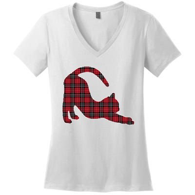 Red Buffalo Plaid Cat Matching Family Christmas Gift Women's V-Neck T-Shirt