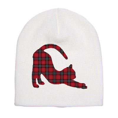 Red Buffalo Plaid Cat Matching Family Christmas Gift Short Acrylic Beanie