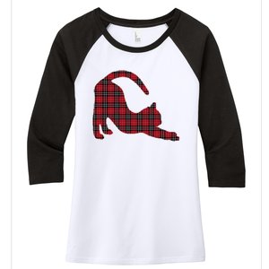 Red Buffalo Plaid Cat Matching Family Christmas Gift Women's Tri-Blend 3/4-Sleeve Raglan Shirt