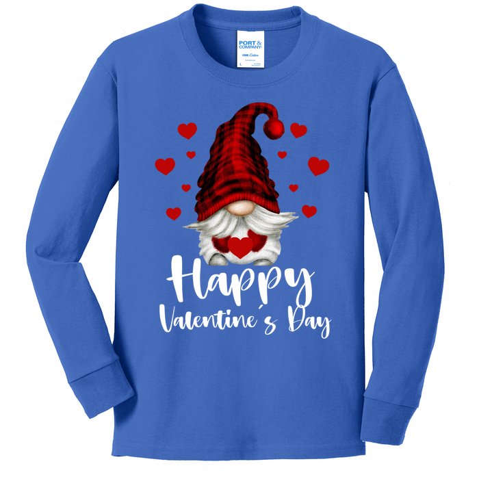 Red Buffalo Plaid Gnome Lovers Fans Happy Valentine's Day Gift Kids Long Sleeve Shirt