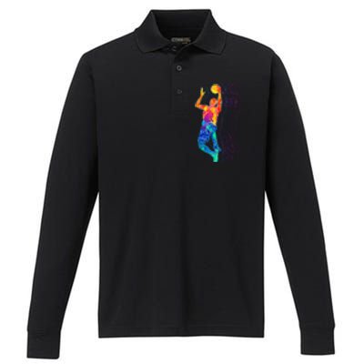 Retro Basketball Player Performance Long Sleeve Polo