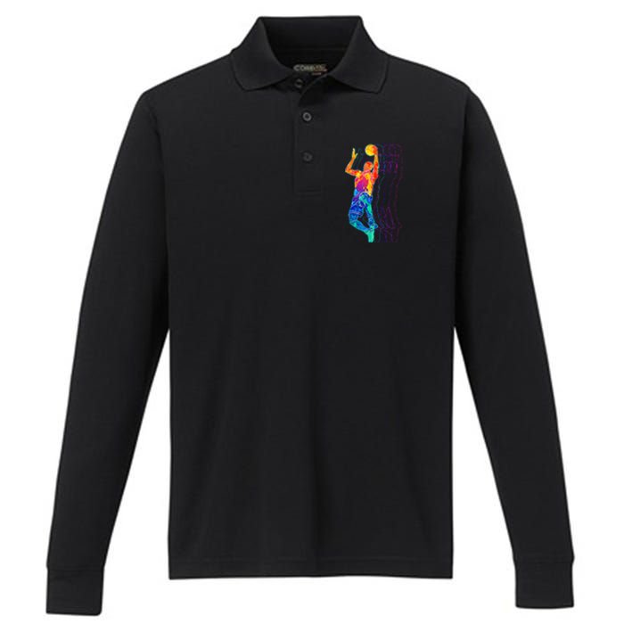 Retro Basketball Player Performance Long Sleeve Polo