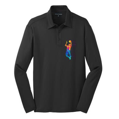 Retro Basketball Player Silk Touch Performance Long Sleeve Polo