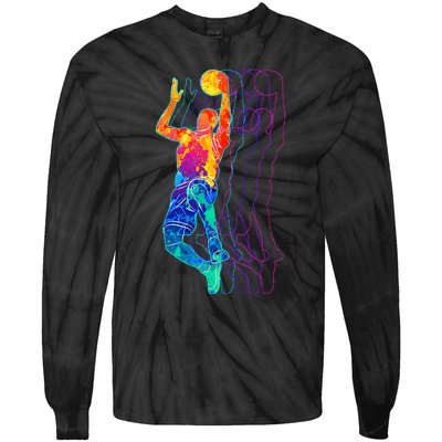 Retro Basketball Player Tie-Dye Long Sleeve Shirt