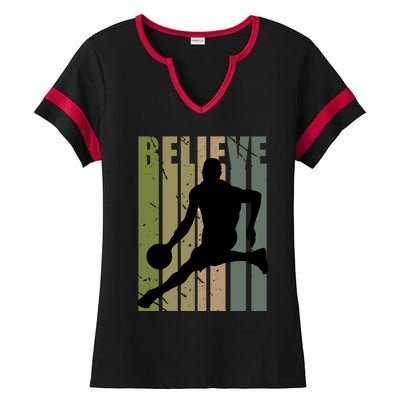 Retro Basketball Player Coach Coaching Cool Vintage Cute Gift Ladies Halftime Notch Neck Tee